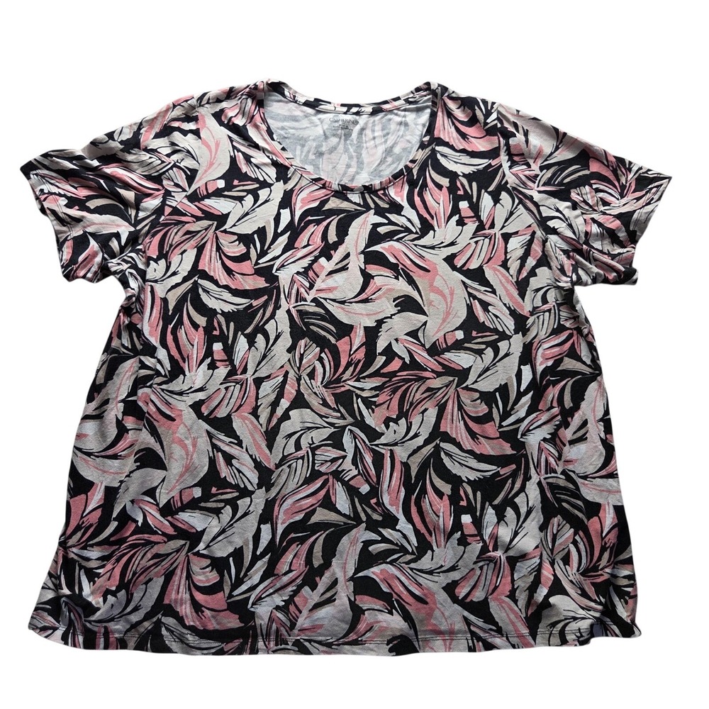 Catherines Shirt Womens Plus 1X Multicolor Scoop Neck Short Sleeve Floral Top